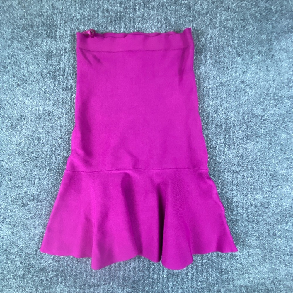 BCBGMAXAZRIA Bandage Skirt Womens 24x22.5‎ Magenta Rayon Stretch Flounce Hem
